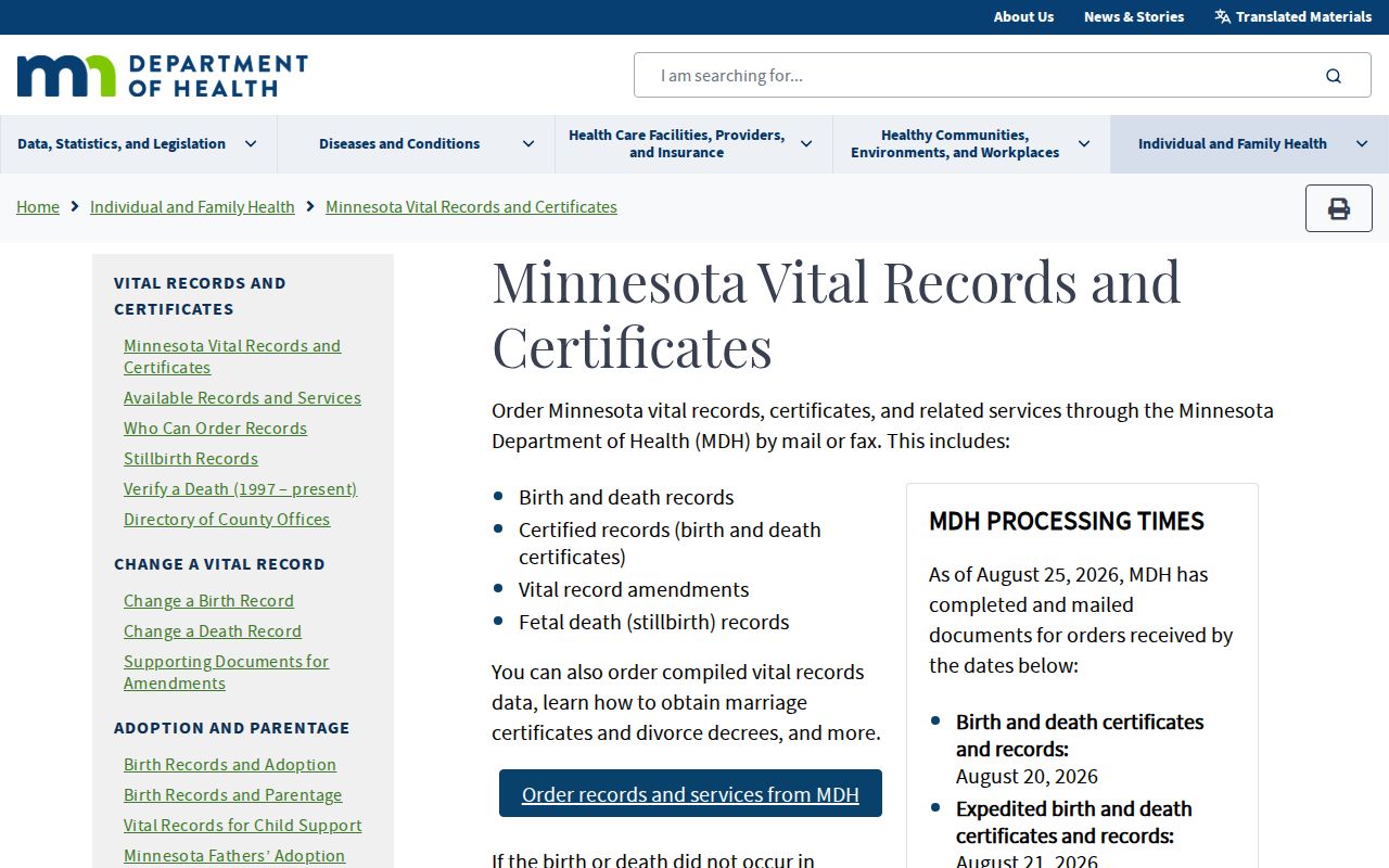New Brighton resident lookup Minnesota vital records order options